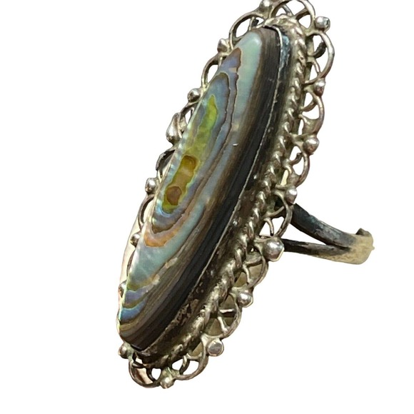 Beautiful ANTIQUE VINTAGE Sterling Silver & Abalone Shell Ring Size 5 - Picture 4 of 11